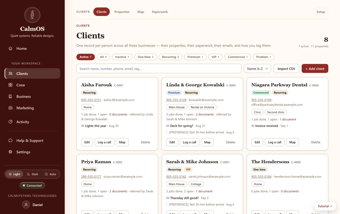 The home-services Package: Clients