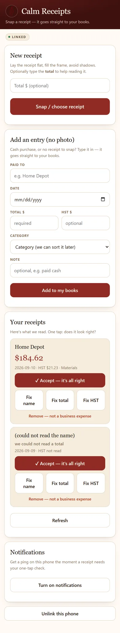 The receipts phone.